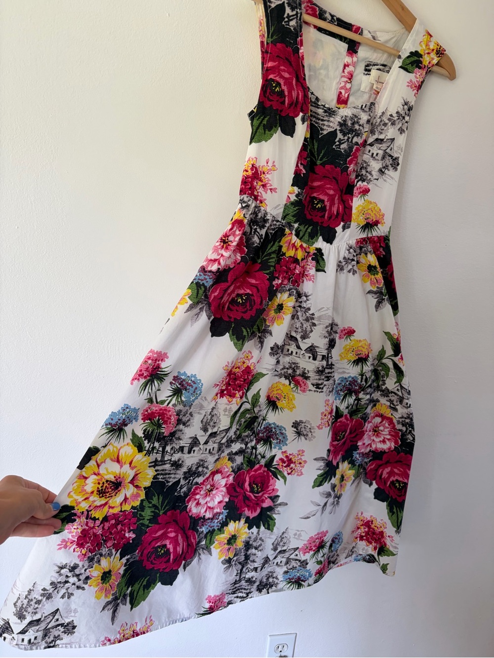 By Anthropologie Amelia Sleeveless White Floral Toile Print Midi Dress Size 2 - Picture 4 of 13